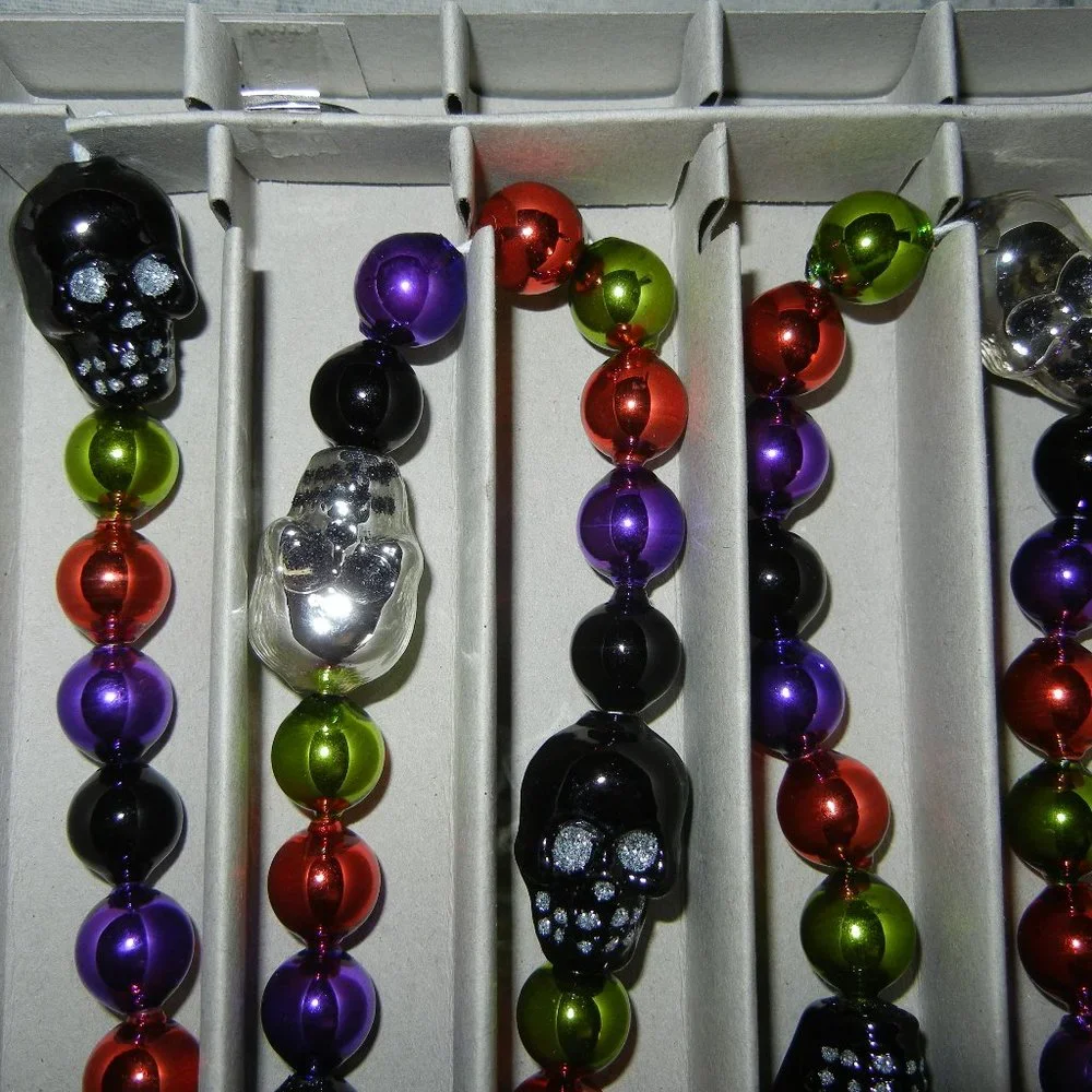 Retired Shiny Brite Halloween Glass Ball & Skull Multicolor Holiday Garland 84